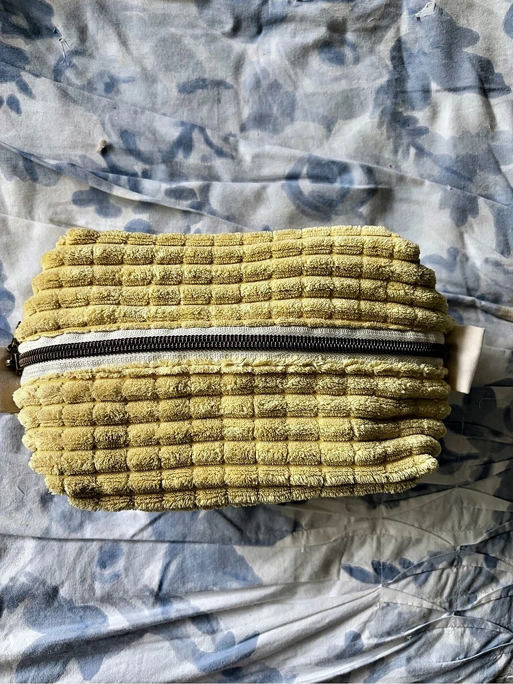 Textured Floral Cosmetic Pouch in Yellow